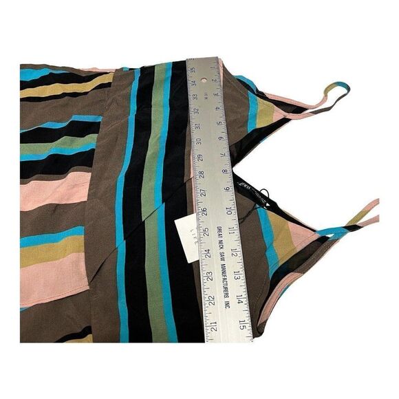 Zara Top Womens XS Brown‎ Stripe Tank Plunge Pink Blue Faux Wrap Plunge V Neck - Picture 4 of 11